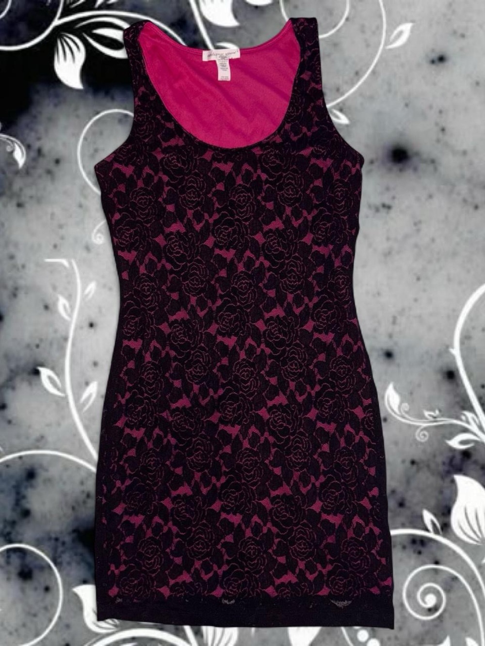 vtg y2k lace overlay bodycon mini dress - ambiance apparel, fits sz sm